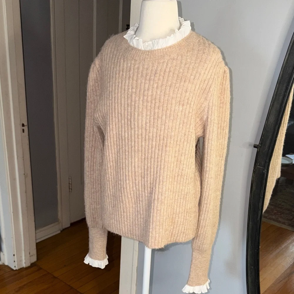 Pinch Beige Ribbed Sweater with Ruffle Trim - Picture 2 of 8
